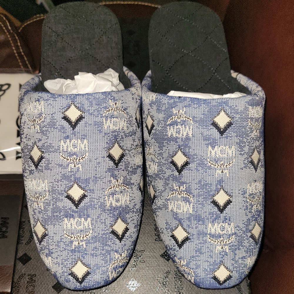 MCM Womens Vintage Blue Monogram Slides - Picture 14 of 16